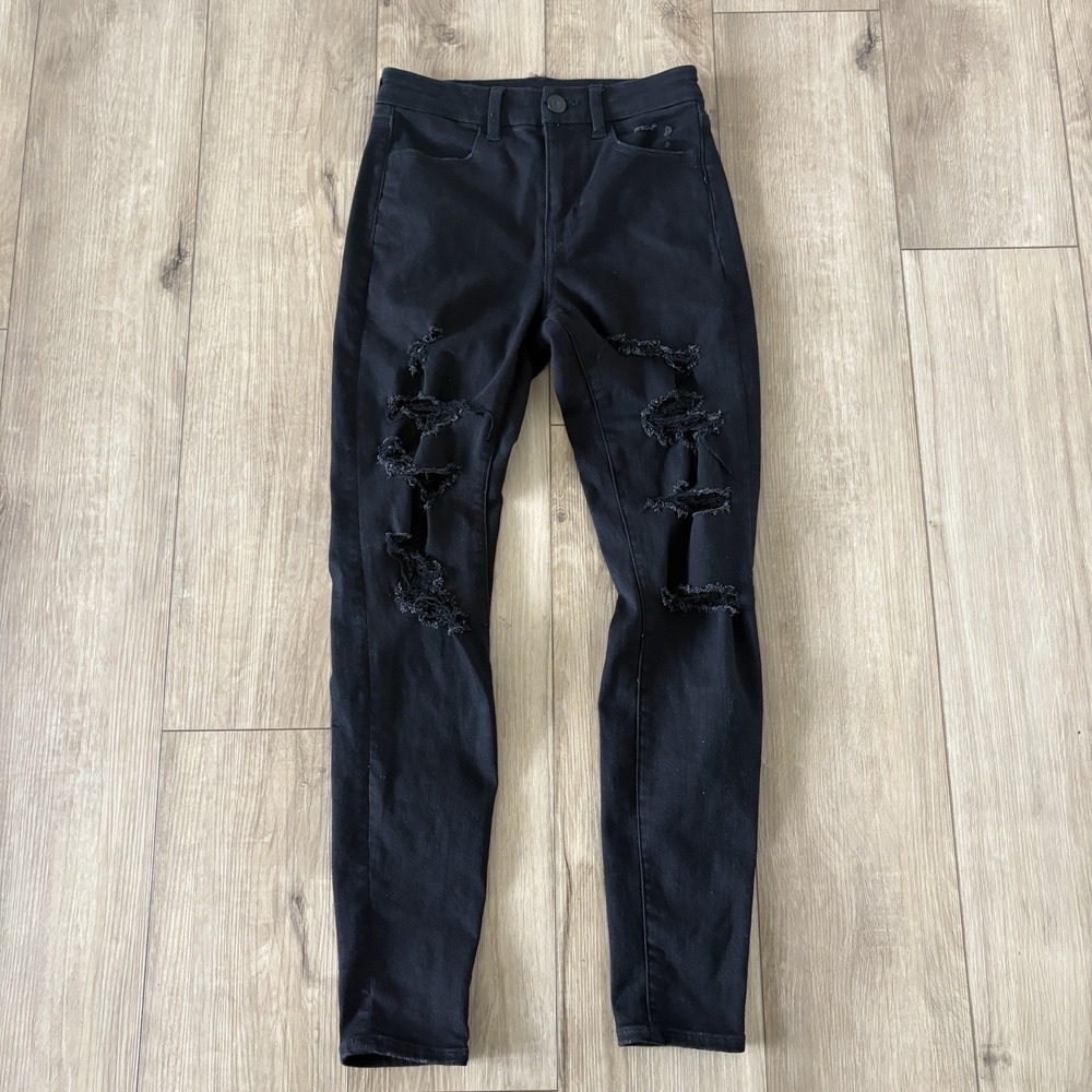 American Eagle Outfitters Curvy High-Rise Black Distressed Stretch Jegging Jeans